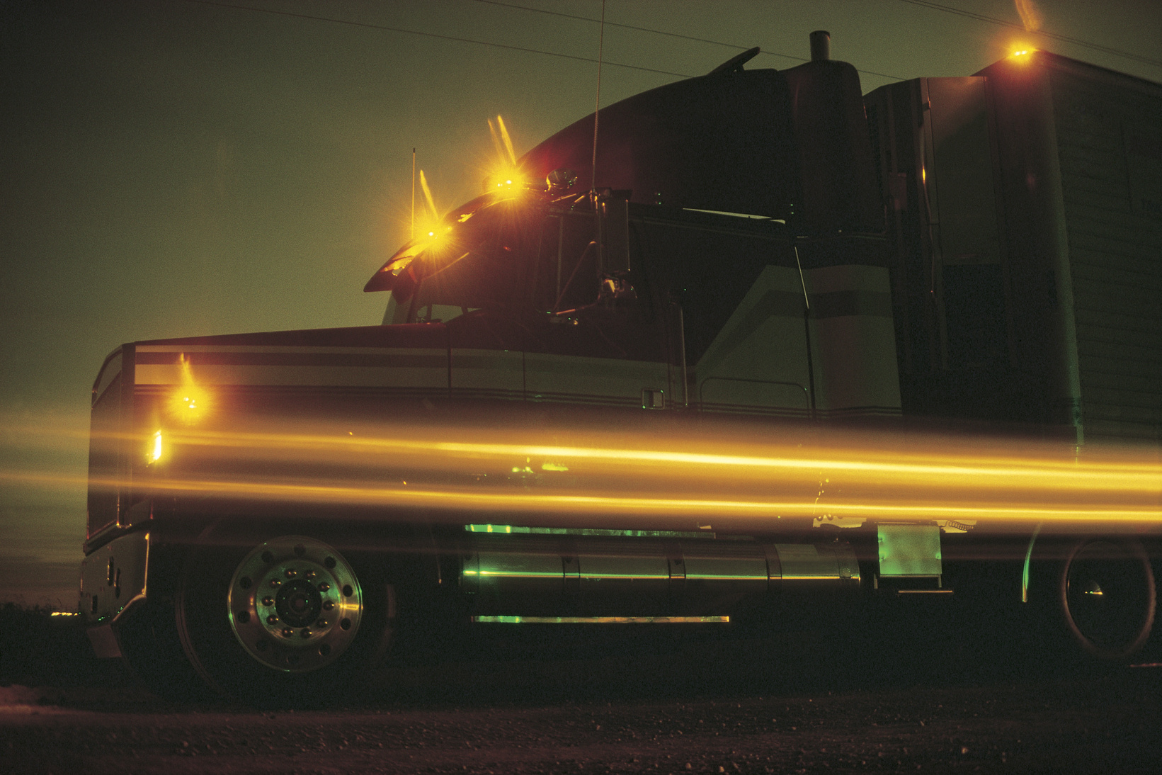 Semi-truck cab at night